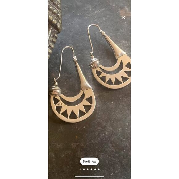 Vintage Sterling Silver Sunburst Hoop Earrings – 925 TAXCO Mexican silver hoops - Picture 4 of 8